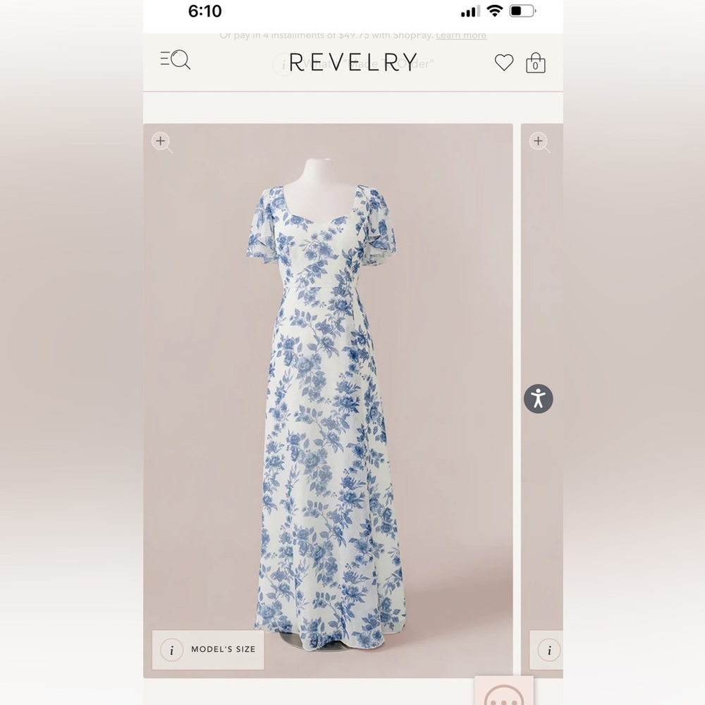 Revelry floral bridesmaid dress, size 6.